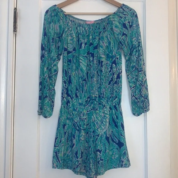 Lilly Pulitzer Lana Romper XXS Tortuga Time EUC Off Shoulder - Picture 2 of 14